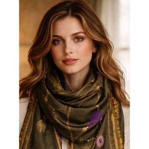 Vintage Patricia Paris Olive Scarf 31”X31” ~ Great